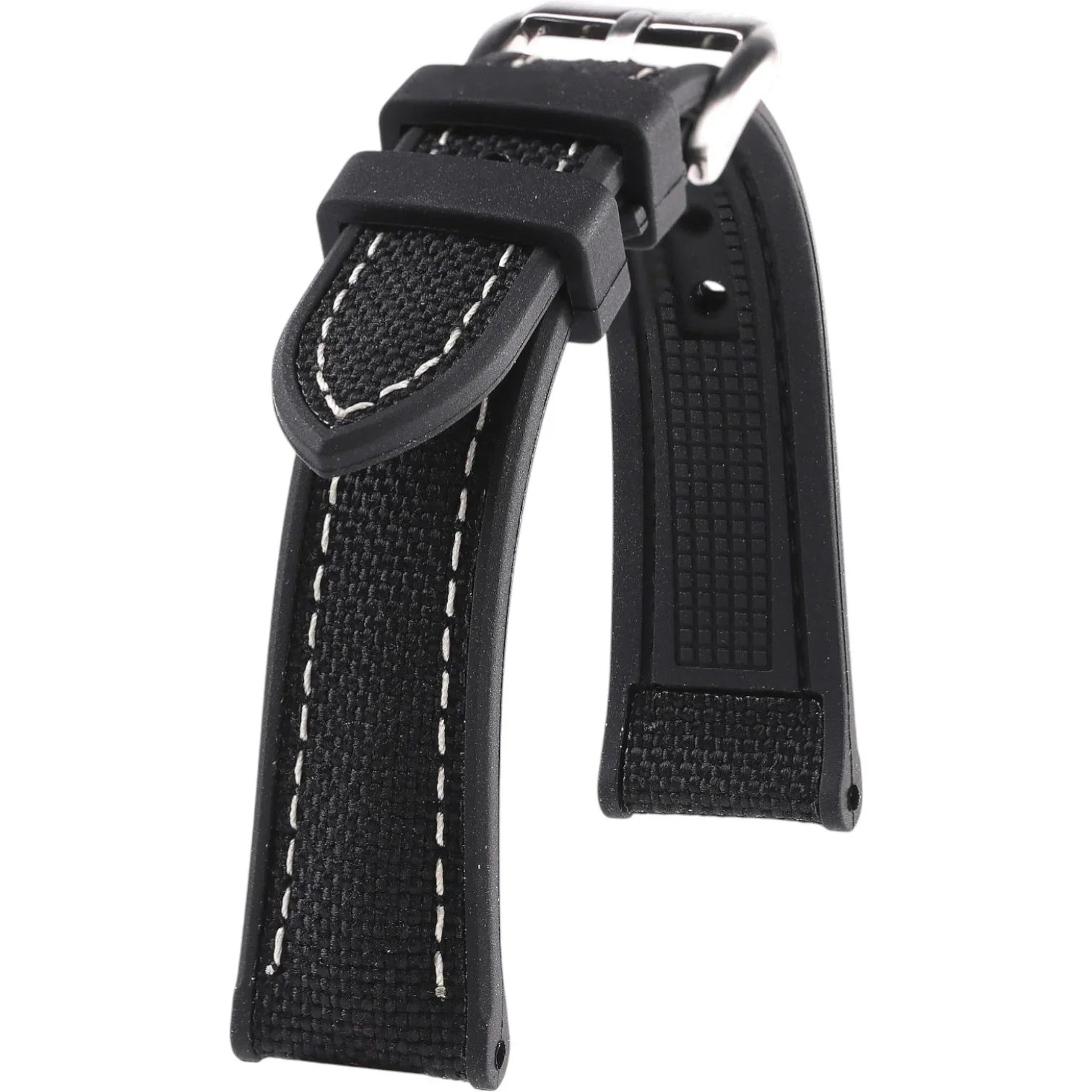 Bracelet en Caoutchouc et Cordura - Marius - KronoKeeper - Noir coutures Bl - bracelet caoutchouc montre