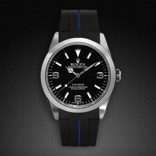 Bracelet en caoutchouc M103 – Rubber B – Noir ligne bleue - vue 10