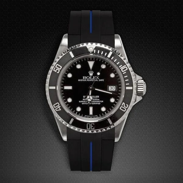 Bracelet en caoutchouc M103CD – Rubber B – Noir ligne bleue - vue 12
