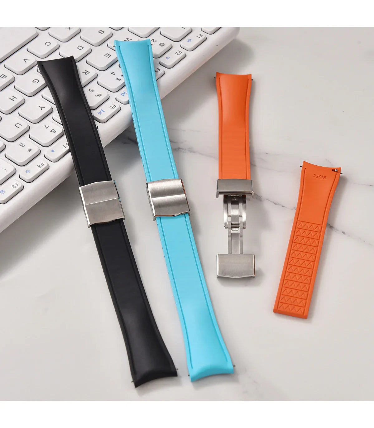 Bracelet incurvé en caoutchouc avec boucle déployante – KronoKeeper – Blanc - vue 10