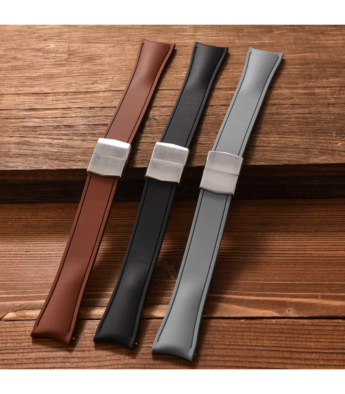 Bracelet incurvé en caoutchouc avec boucle déployante – KronoKeeper – Blanc - vue 16
