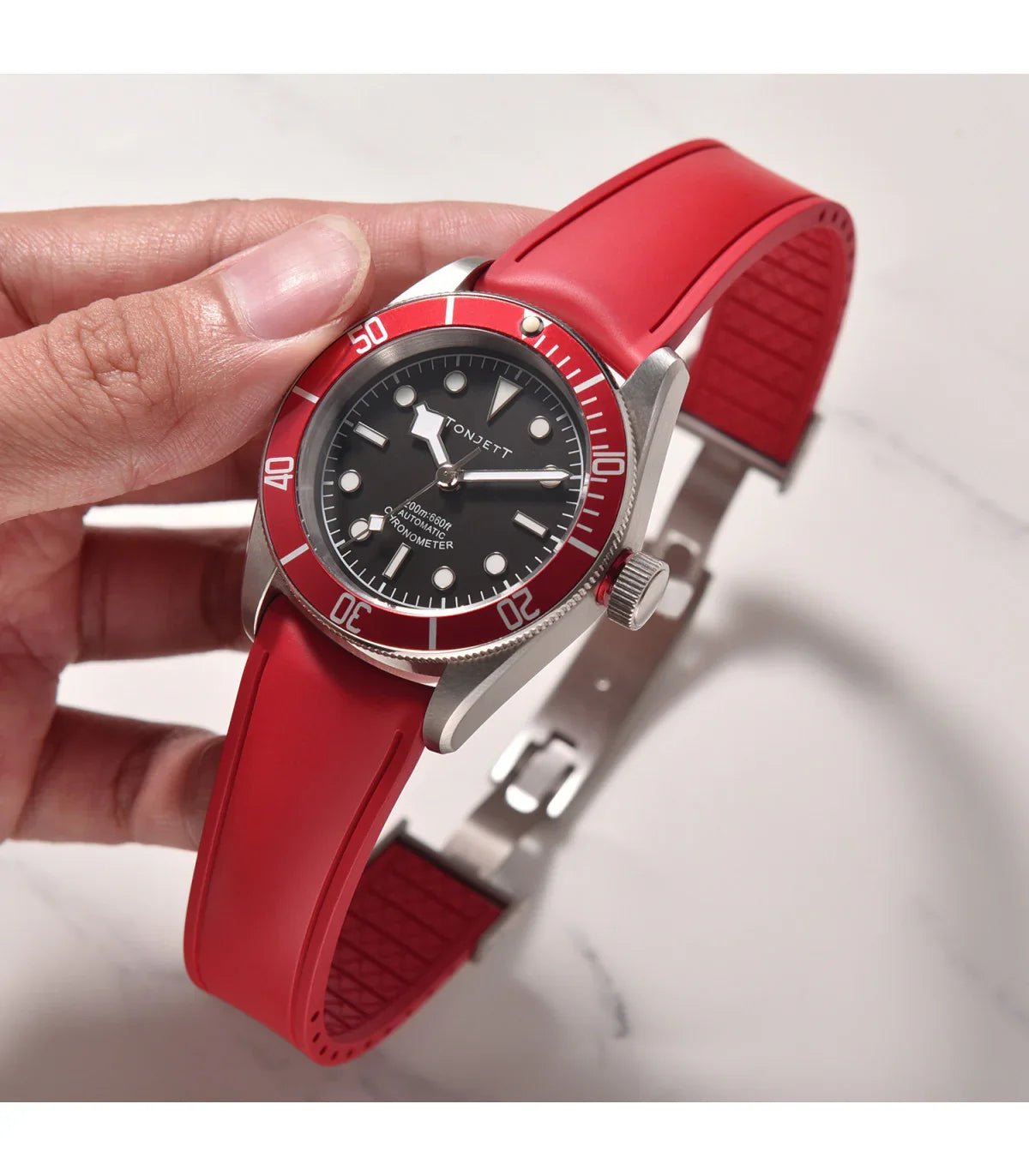 Bracelet incurvé en caoutchouc avec boucle déployante – KronoKeeper – Noir - vue 5