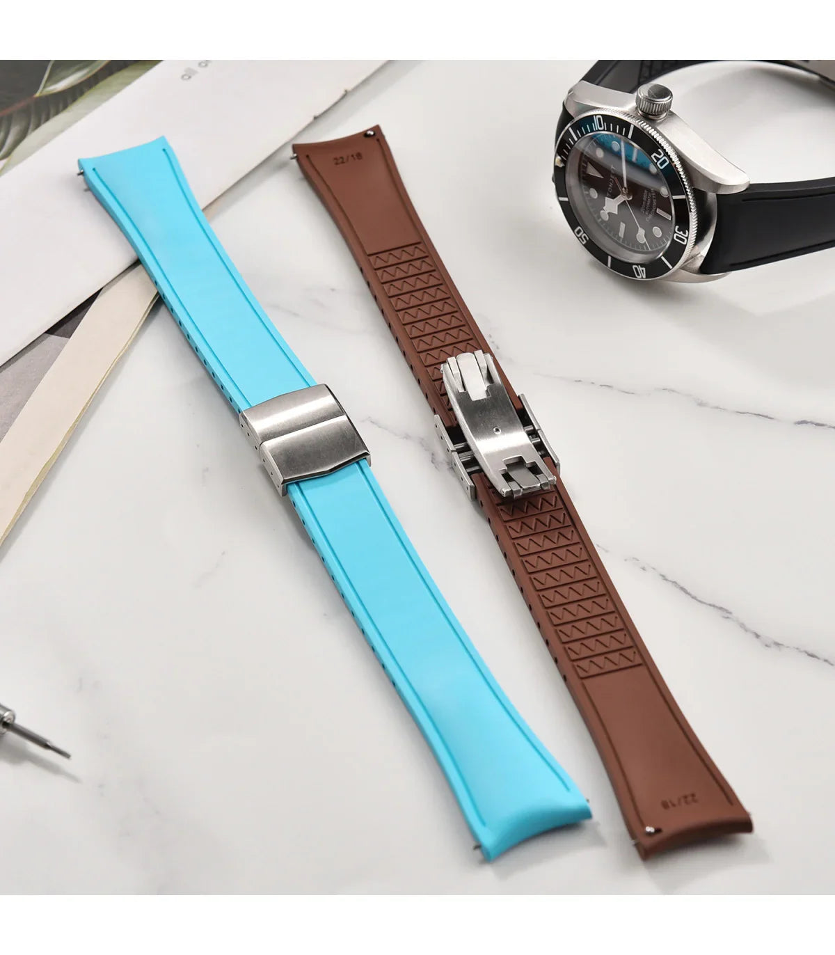 Bracelet incurvé en caoutchouc avec boucle déployante – KronoKeeper – Noir - vue 7