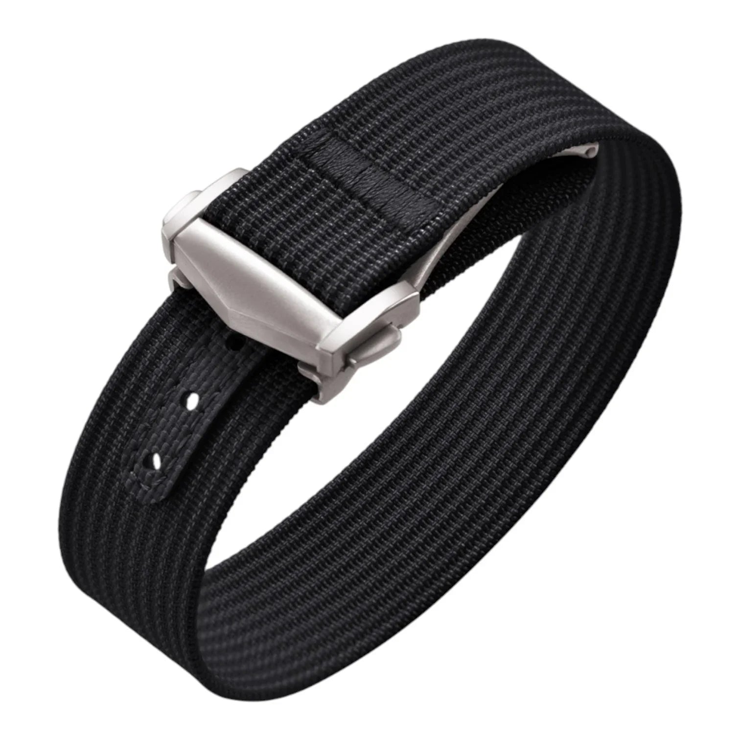 Bracelet Nato nervuré en nylon avec boucle déployante – KronoKeeper – Noir - bracelet NATO nylon montre