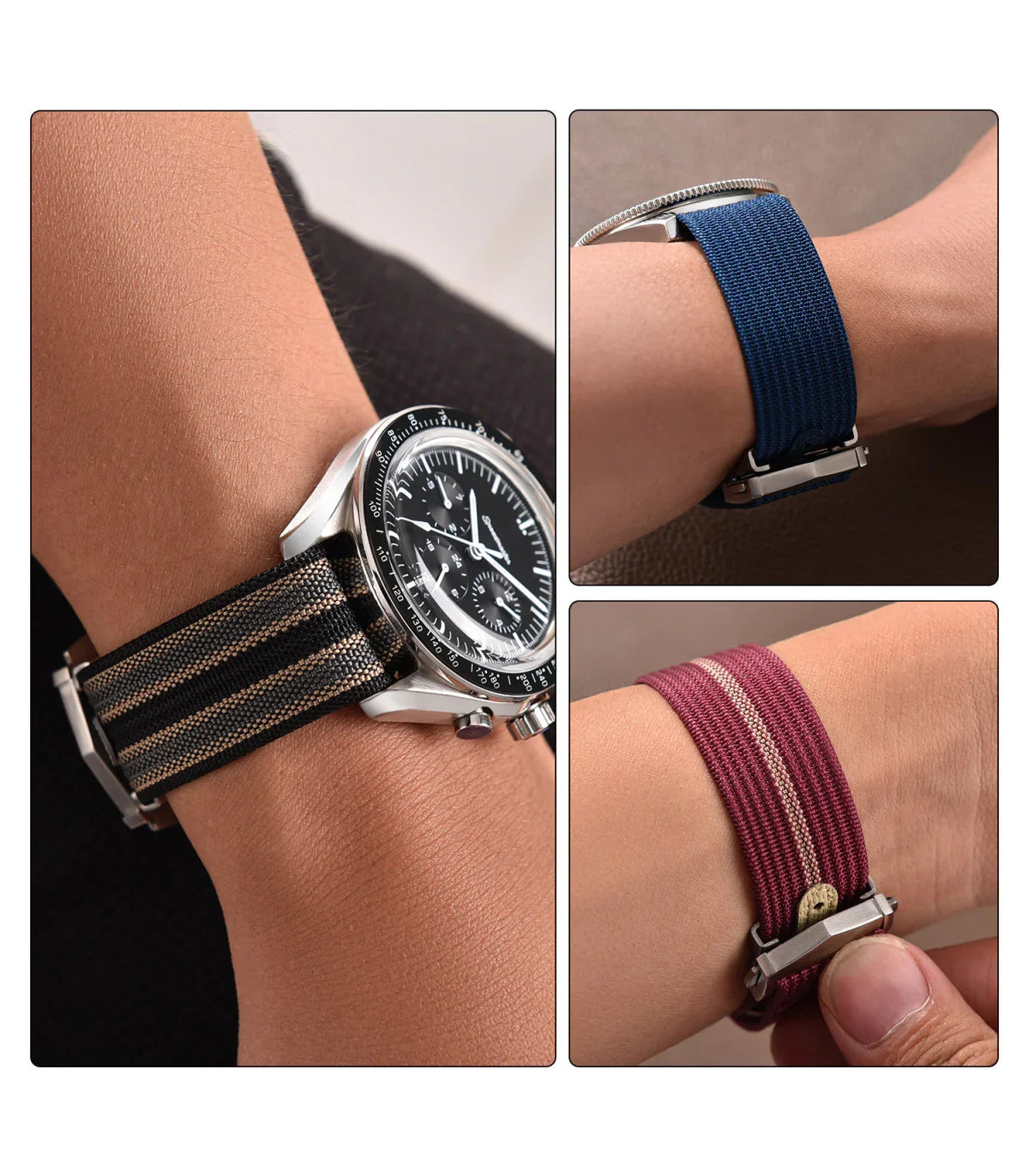Bracelet Nato nervuré en nylon avec boucle déployante – KronoKeeper – Bleu - vue 9