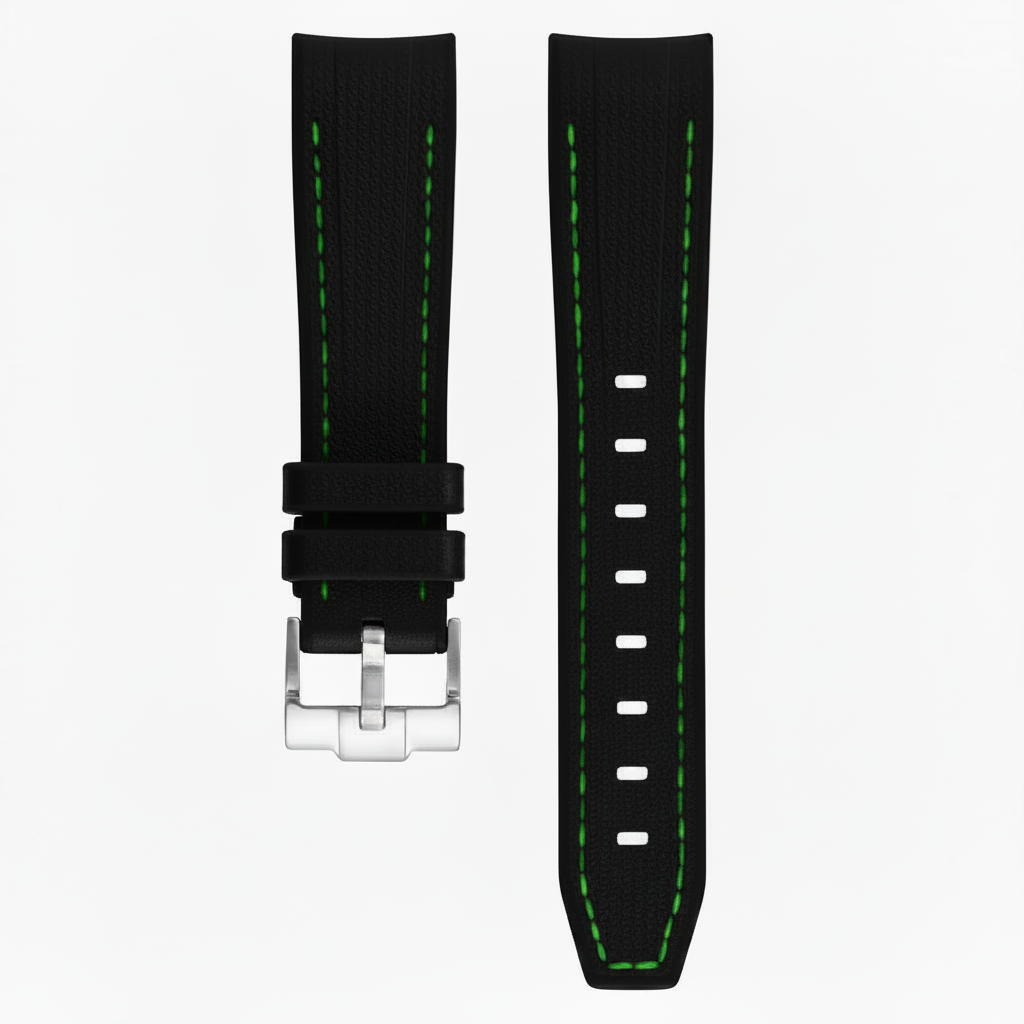 Bracelet en caoutchouc texturé pour Omega MoonSwatch - KronoKeeper - Noir coutures vertes