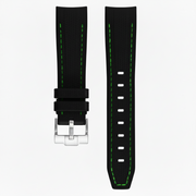 Bracelet en caoutchouc texturé pour Omega MoonSwatch - KronoKeeper - Noir coutures vertes