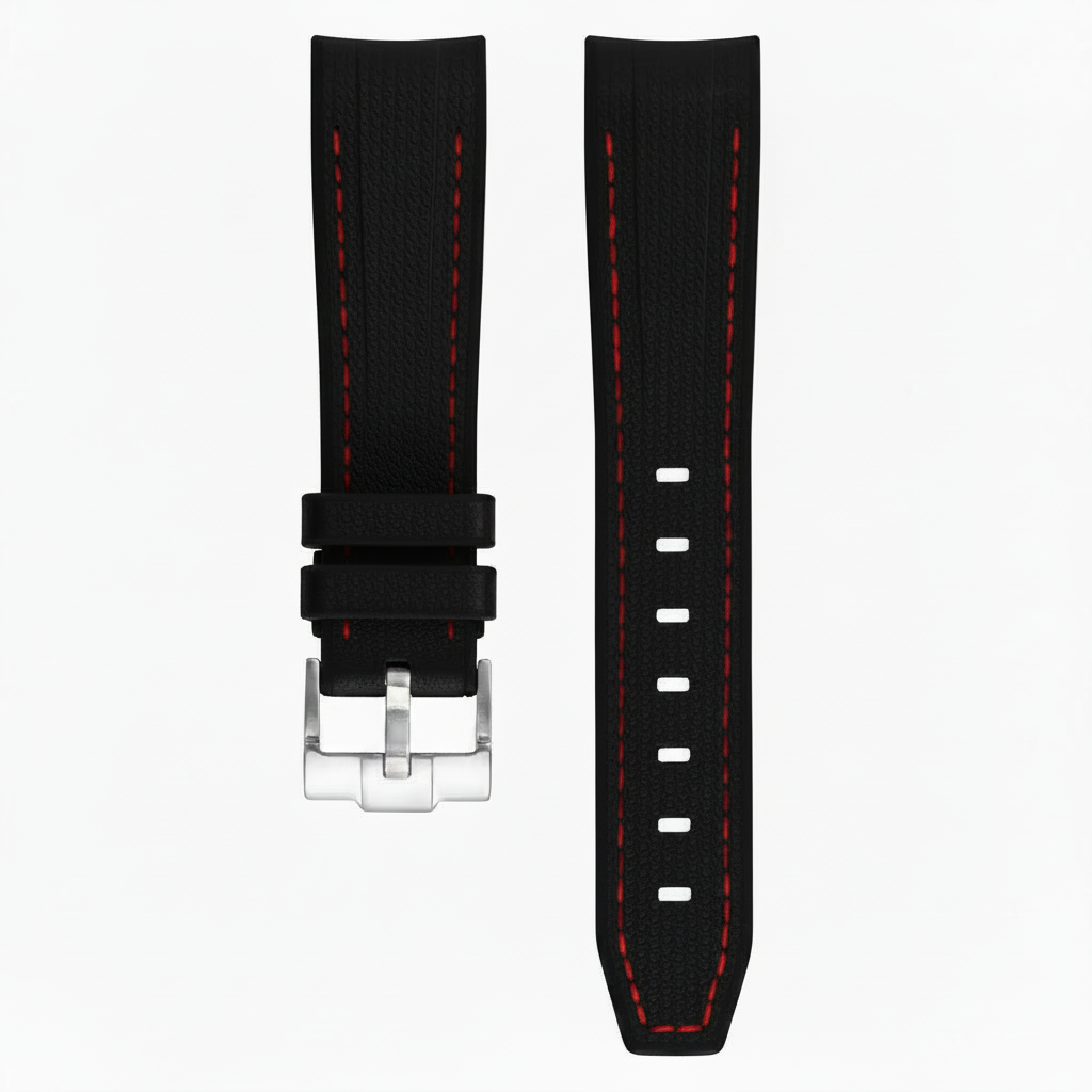 Bracelet en caoutchouc texturé pour Omega MoonSwatch - KronoKeeper - Noir coutures rouges