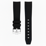 Bracelet en caoutchouc texturé pour Omega MoonSwatch - KronoKeeper - Noir coutures bleues