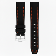 Bracelet en caoutchouc texturé pour Omega MoonSwatch - KronoKeeper - Noir coutures oranges