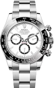 Montre chronographe en acier inoxydable avec cadran blanc et lunette en céramique noire