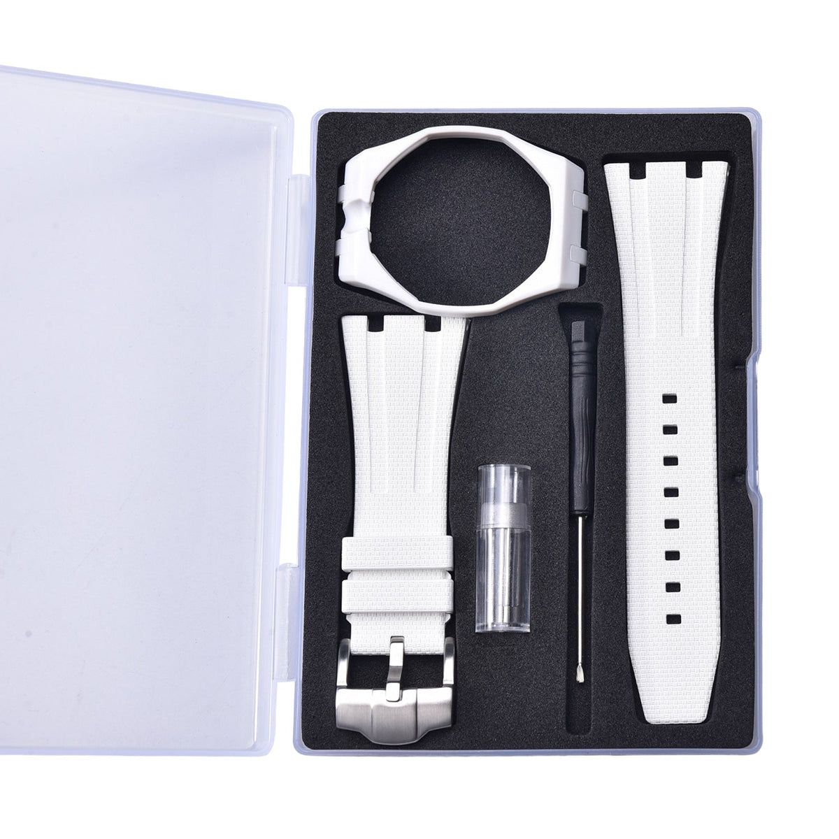 Bracelet caoutchouc et coque pour AP x Swatch Blanc KronoKeeper – coffret complet avec bracelet, coque, boucle et outil