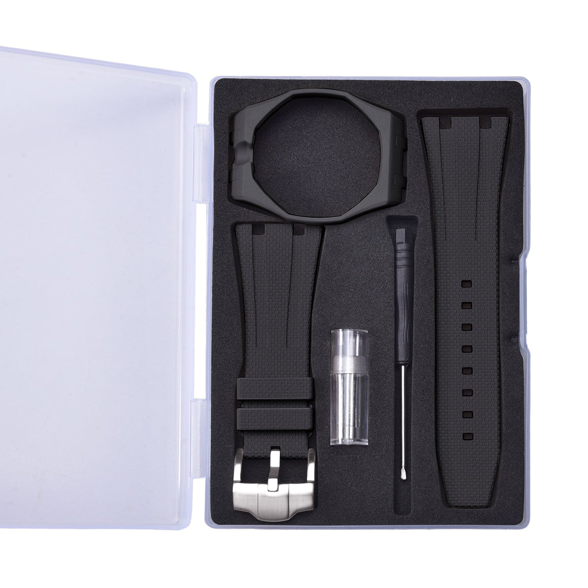 Bracelet caoutchouc et coque pour AP x Swatch Noir KronoKeeper – coffret complet avec bracelet, coque, boucle et outil