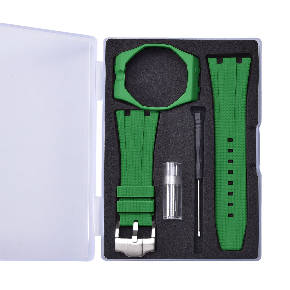 Bracelet caoutchouc et coque pour AP x Swatch Vert KronoKeeper – coffret complet avec bracelet, coque, boucle et outil