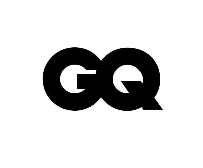 Logo GQ en lettres noires sur fond blanc, style typographique épais et moderne