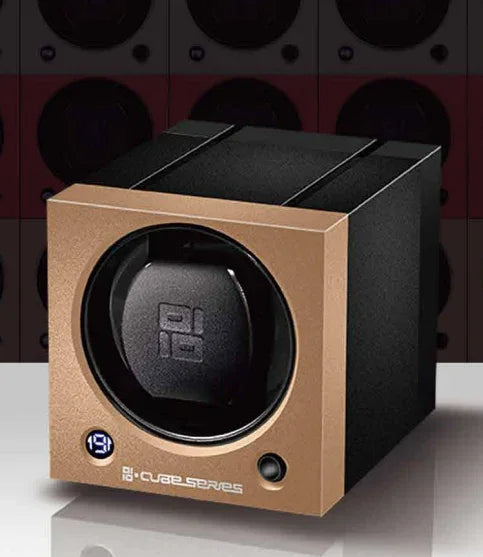 Remontoir à montres automatique cube doré et noir, design moderne, affichage LED