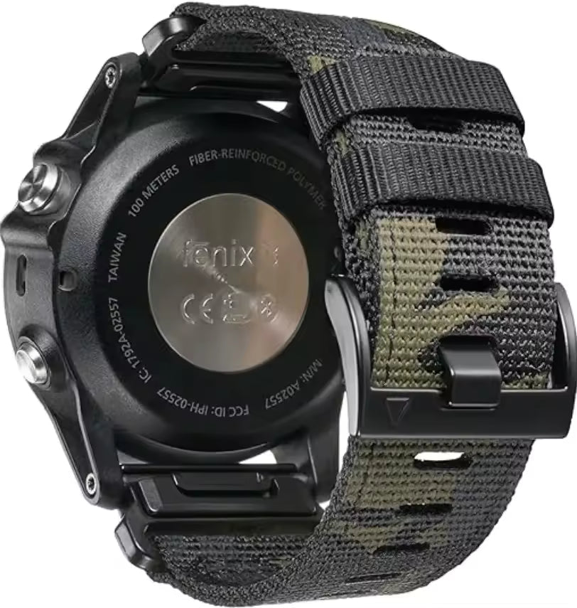 Bracelet nylon camouflage noir compatible Garmin QuickFit 26 mm - KronoKeeper