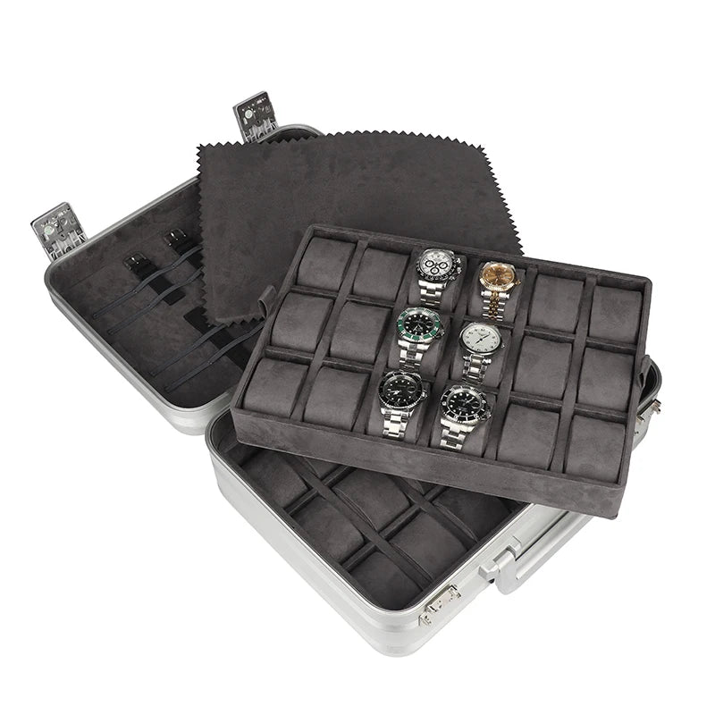 Valise en aluminium KronoKeeper 48 montres - plateau amovible de 24 montres