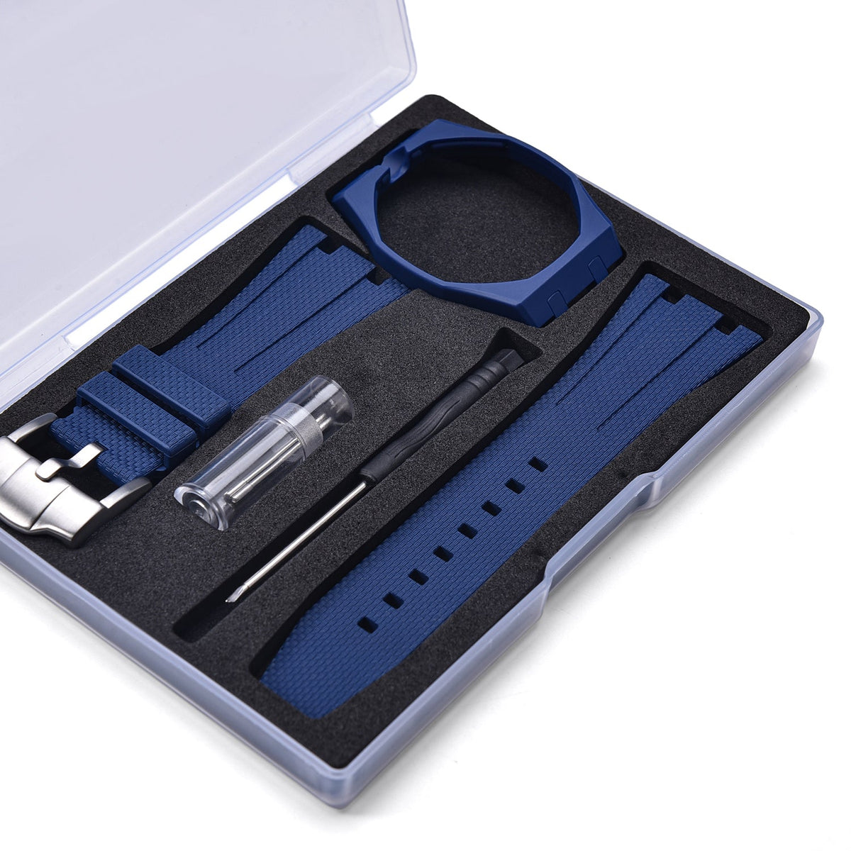 Bracelet caoutchouc et coque pour AP x Swatch Bleu KronoKeeper – coffret ouvert