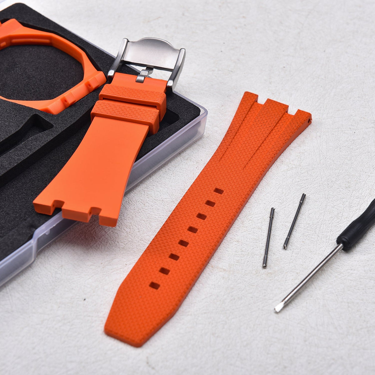 Bracelet caoutchouc et coque pour AP x Swatch Orange KronoKeeper – coffret avec outil
