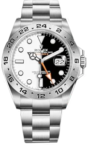 Montre acier avec cadran bicolore noir et blanc, index lumineux, bracelet métallique