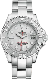 Montre Yacht-Master 35mm en acier, cadran argenté avec date, lunette graduée, bracelet métallique