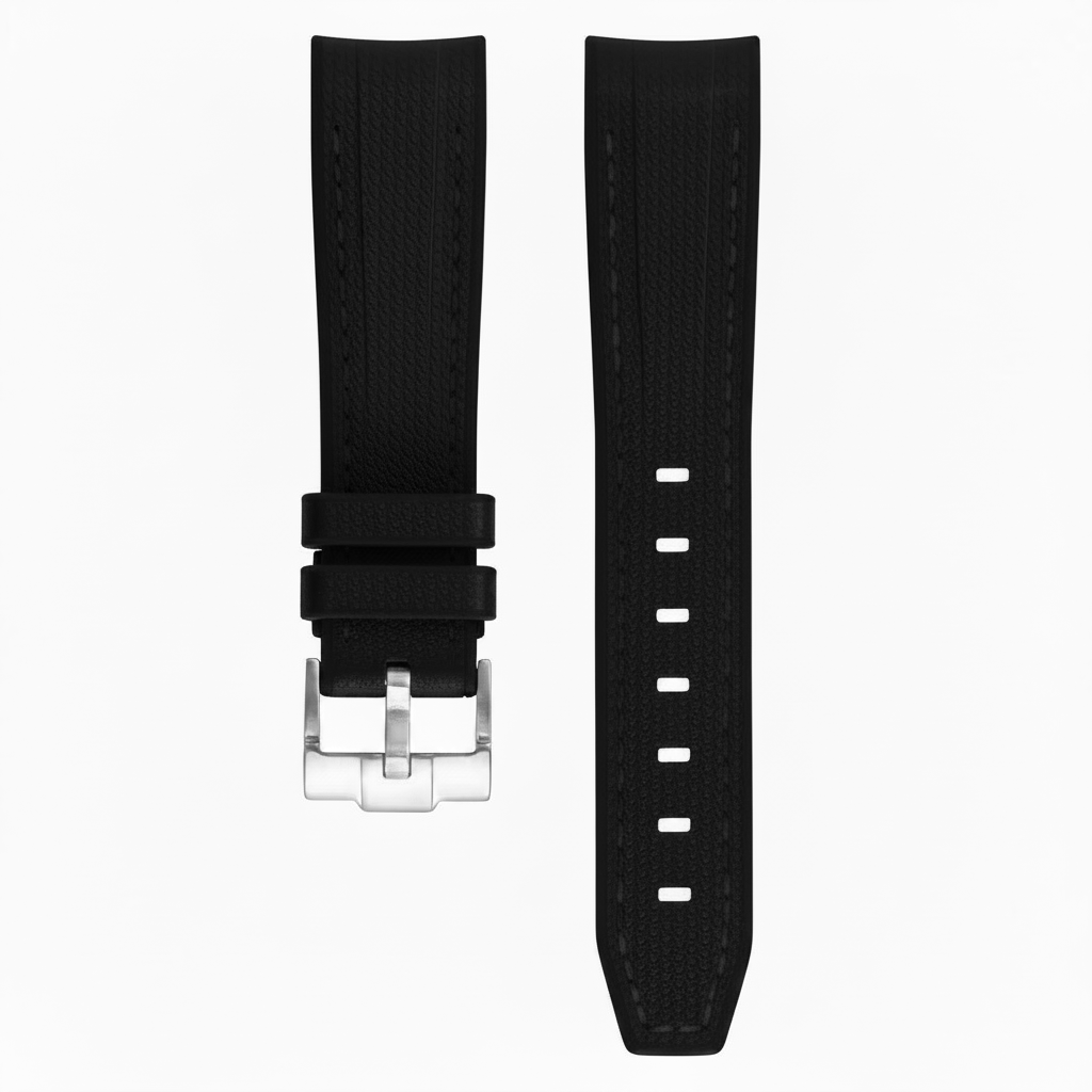 Bracelet en caoutchouc texturé pour Omega MoonSwatch - KronoKeeper - Noir coutures noires