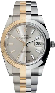 Montre Datejust 41mm cadran argent, bracelet acier et or, affichage date