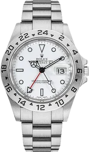 Montre acier cadran blanc, index noirs, aiguilles luminescentes et lunette 24h.