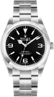 Montre en acier avec cadran noir et index blancs, bracelet à maillons, style classique.