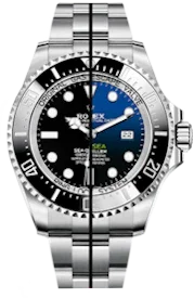 Montre de plongée en acier avec lunette noire, cadran en partie noir et bleu, bracelet métallique.