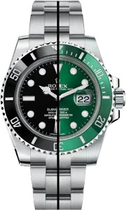 Montre sport homme 40mm, cadran céramique moitié noir, moitié vert, bracelet acier.